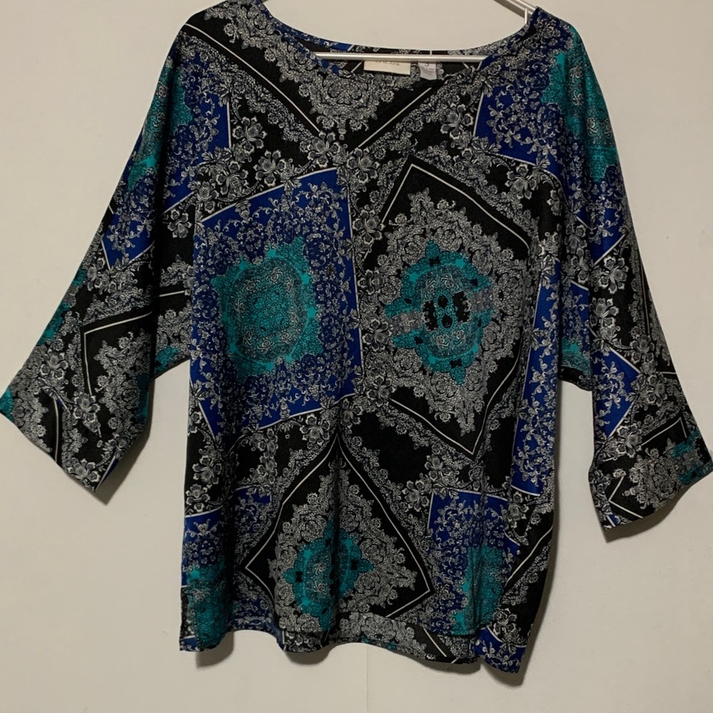 Chicos Women’s Paisley-Print Blouse with Teal and Blue Accents